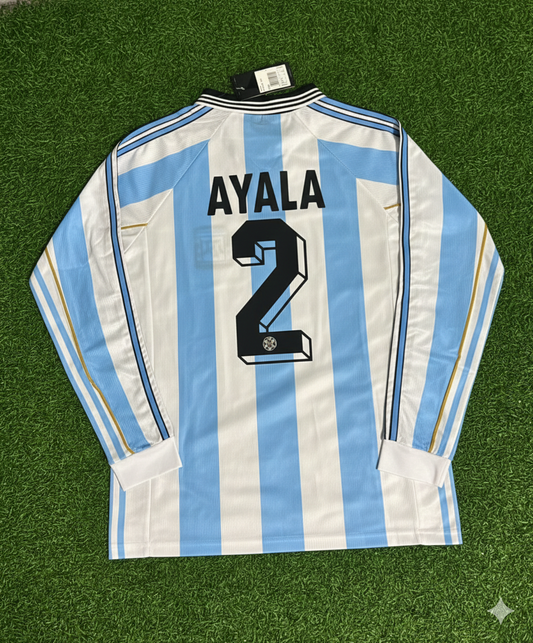 Argentina World Cup 1998 Roberto Ayala White Long Sleeve Retro Football Jersey Kit