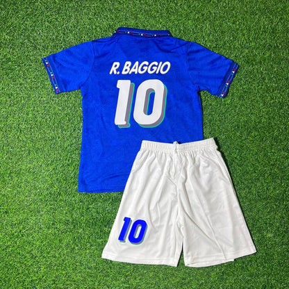 Italy World Cup 1994 Roberto Baggio Retro Kids Football Jersey Kit