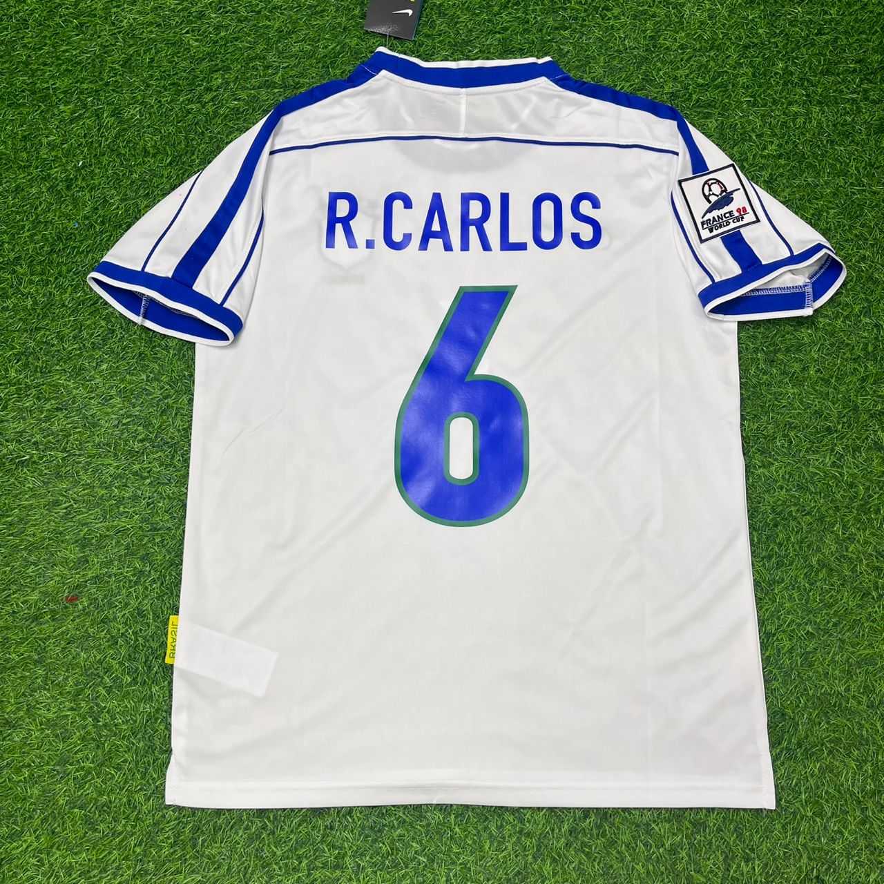 Brazil World Cup 1998 Roberto Carlos #6 White Retro Football Jersey