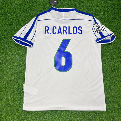 Brazil World Cup 1998 Roberto Carlos #6 White Retro Football Jersey