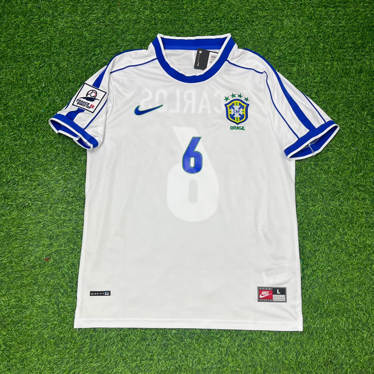 Brazil World Cup 1998 Roberto Carlos #6 White Retro Football Jersey