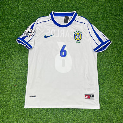 Brazil World Cup 1998 Roberto Carlos #6 White Retro Football Jersey