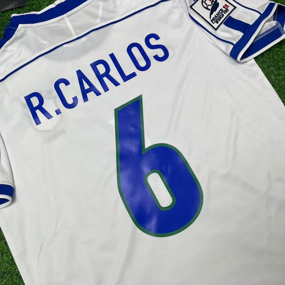 Brazil World Cup 1998 Roberto Carlos #6 White Retro Football Jersey