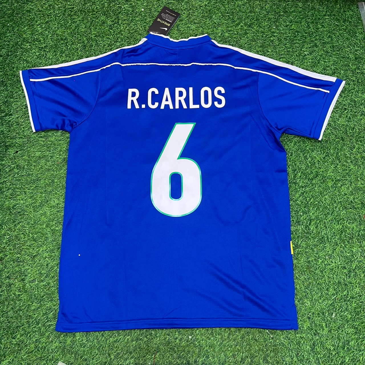 Roberto Carlos Brazil 1997 Blue Retro Football Jersey Kit