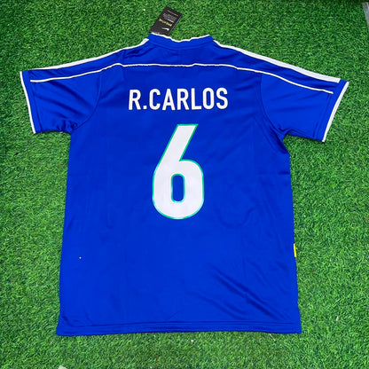 Roberto Carlos Brazil 1997 Blue Retro Football Jersey Kit