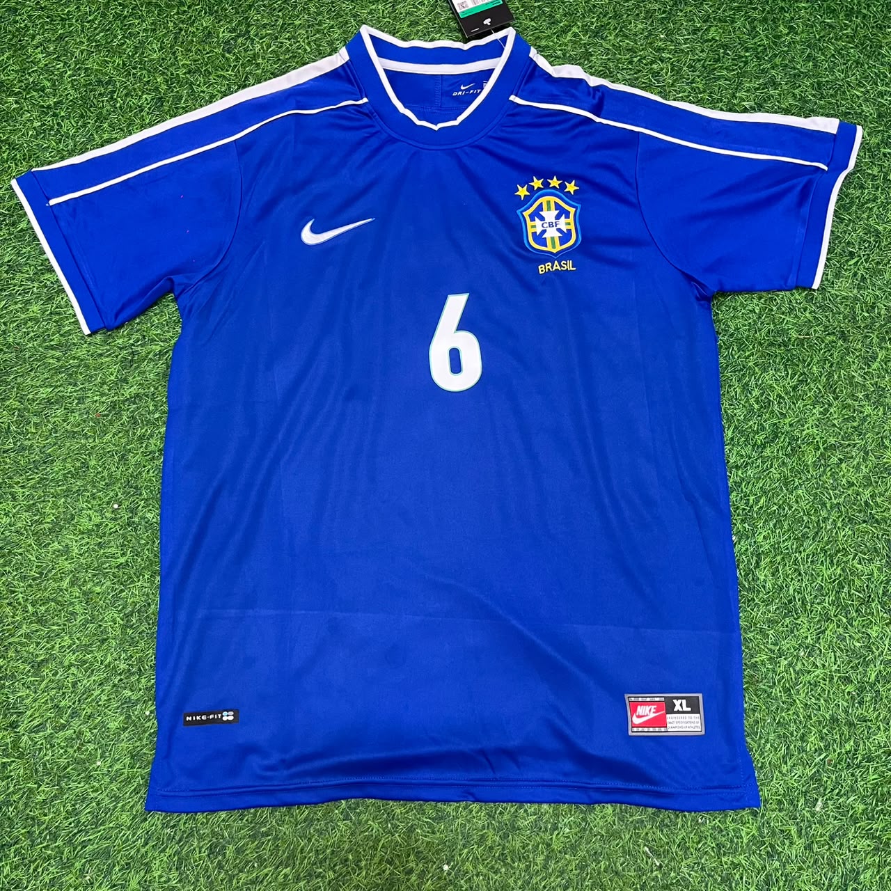 Roberto Carlos Brazil 1997 Blue Retro Football Jersey Kit