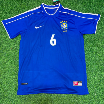 Roberto Carlos Brazil 1997 Blue Retro Football Jersey Kit