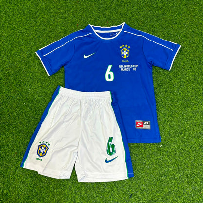 Brazil World Cup 1998 Roberto Carlos #6 Retro Kids Soccer Football Jersey Kit Kinder