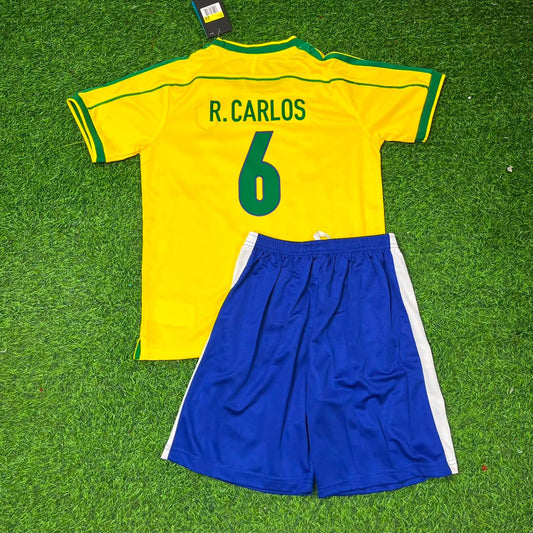 Brazil World Cup 1998 Roberto Carlos #6 Retro Kids Soccer Football Jersey Kit Kinder Special Edition