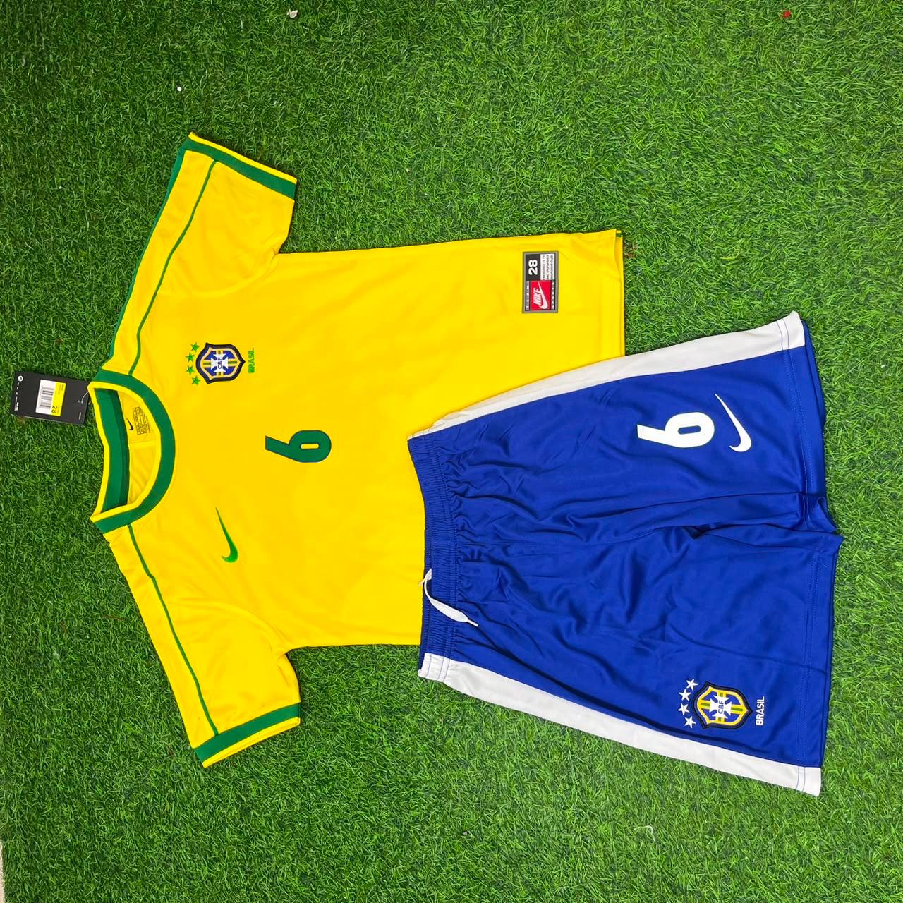 Brazil World Cup 1998 Roberto Carlos #6 Retro Kids Soccer Football Jersey Kit Kinder Special Edition