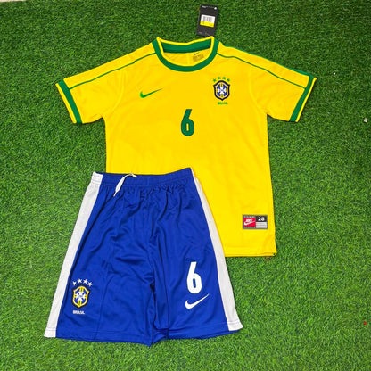 Brazil World Cup 1998 Roberto Carlos #6 Retro Kids Soccer Football Jersey Kit Kinder Special Edition