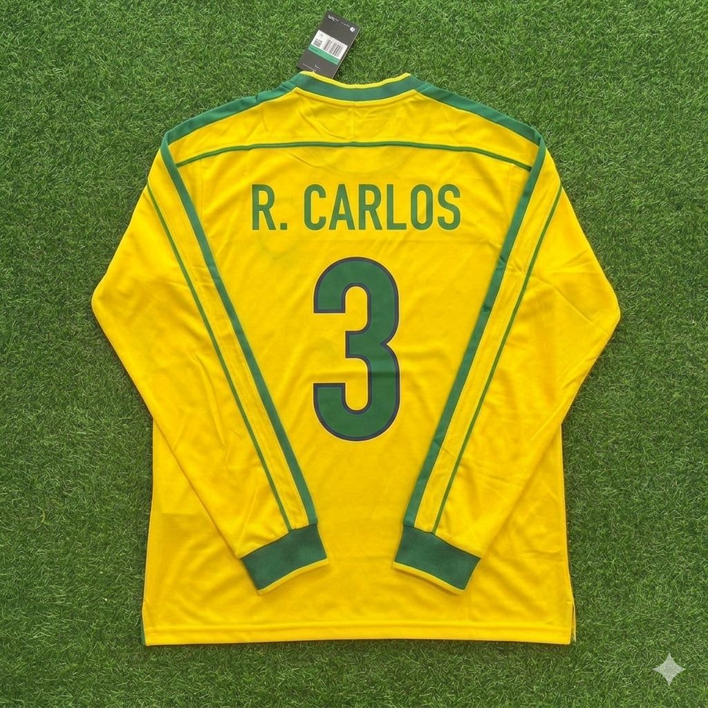 Roberto Carlos #3- Brazil Long Sleeve Retro Football Jersey Kit Shirt