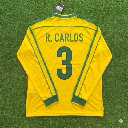 Roberto Carlos #3- Brazil Long Sleeve Retro Football Jersey Kit Shirt