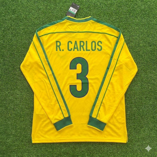 Roberto Carlos #3- Brazil Long Sleeve Retro Football Jersey Kit Shirt
