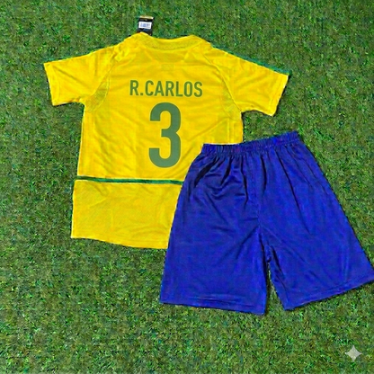 Roberto Carlos 3- Brazil Retro Kids Football Jersey Kit