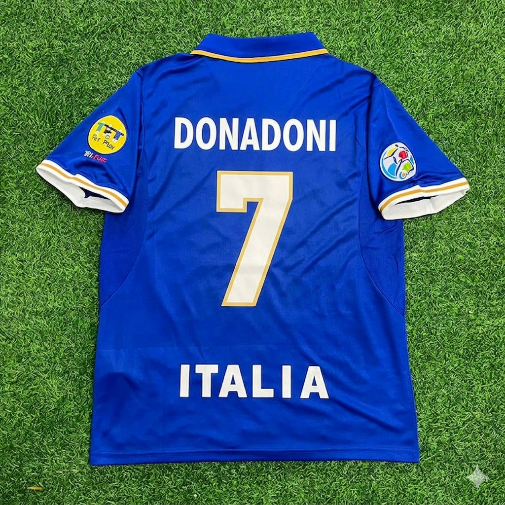 Italy EURO 1996 Roberto Donadoni #7 Blue Retro Soccer Football Jersey Kit Shirt