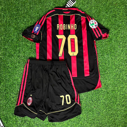 Robinho 70 AC Milan 2007 Retro Kids Football Jersey Kit