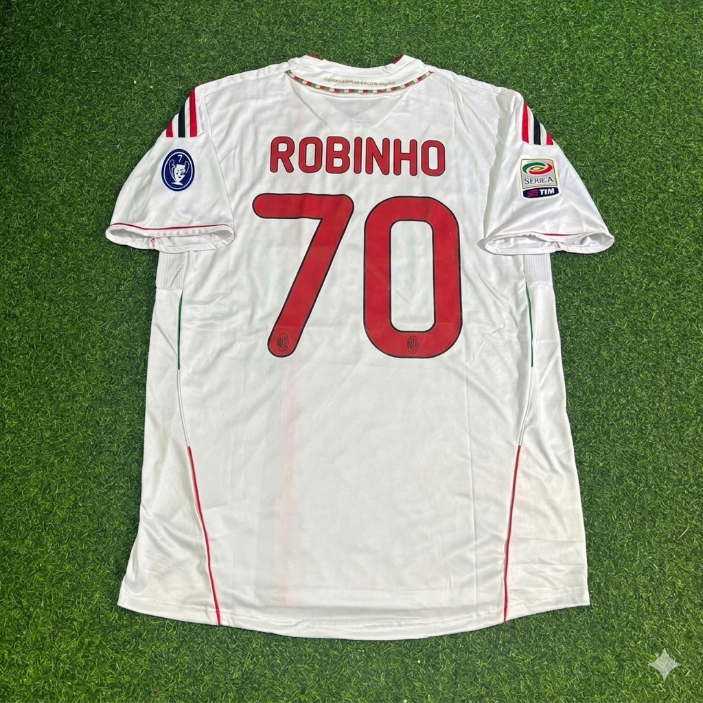 Robinho #70 Milan 2011-2012 White Away Retro Football Jersey Kit