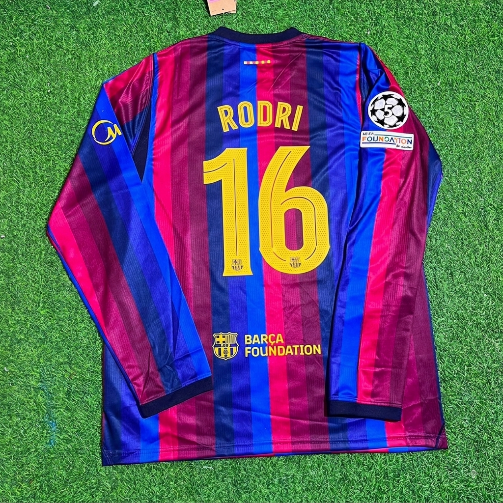 Rodri #16 Barcelona 2027 Champions League Patch Home Long Sleeve Football Jersey