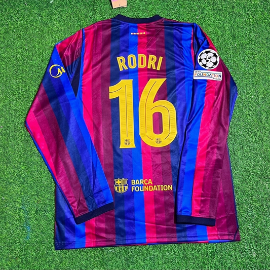 Rodri #16 Barcelona 2027 Champions League Patch Home Long Sleeve Football Jersey