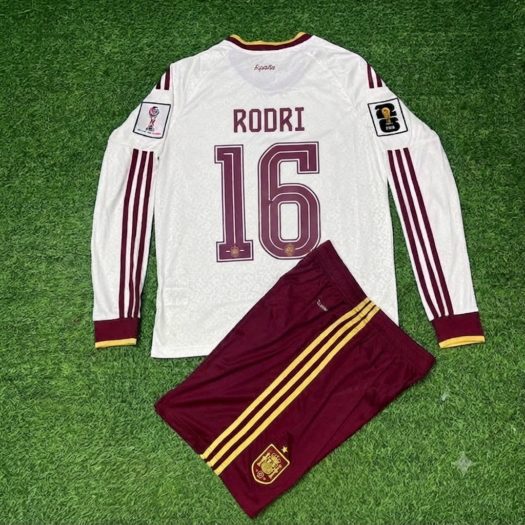 Spain World Cup 2026 Rodri Away Long Sleeve Kids Football Jersey