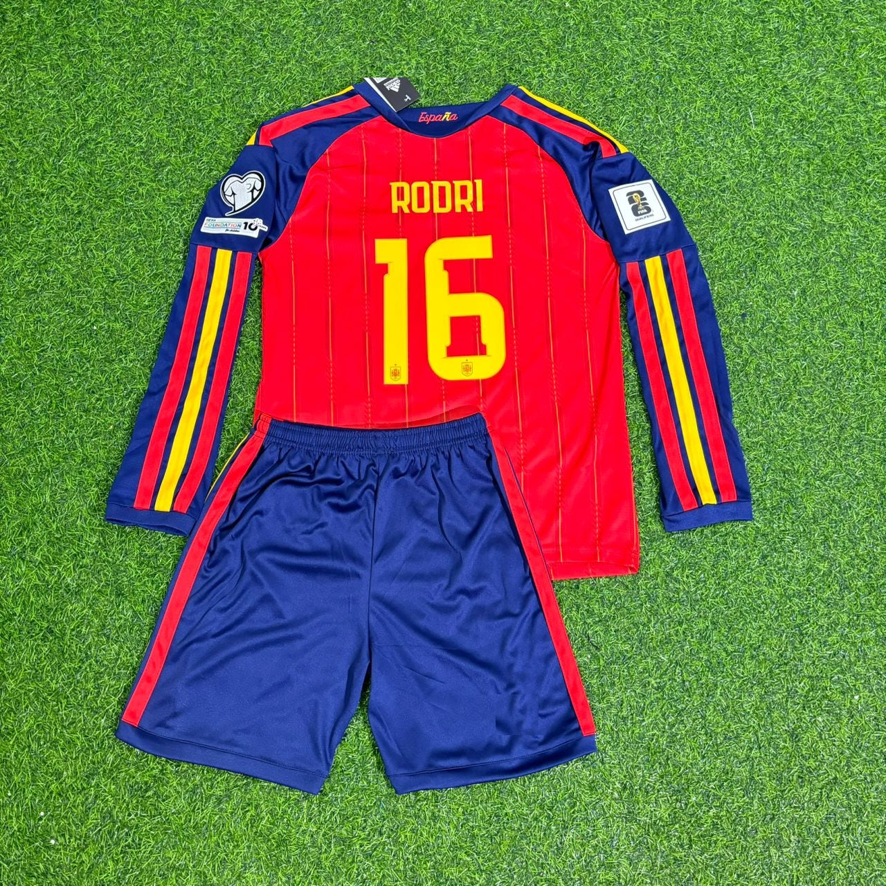 Spain World Cup 2026 Rodri Kids Home Long Sleeve Football Jersey