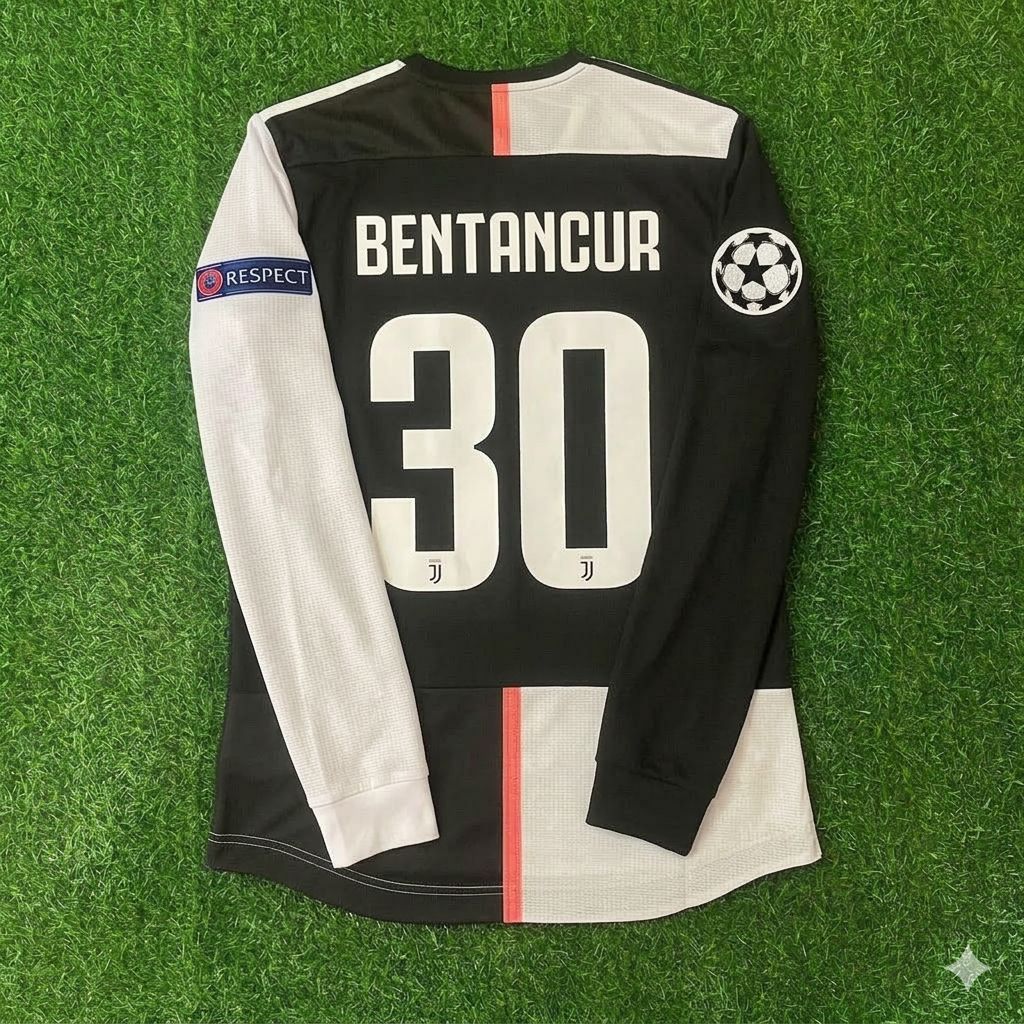 Rodrigo Bentancur 30- Juventus Long Sleeve 2019 2020 Retro White Black Football Jersey