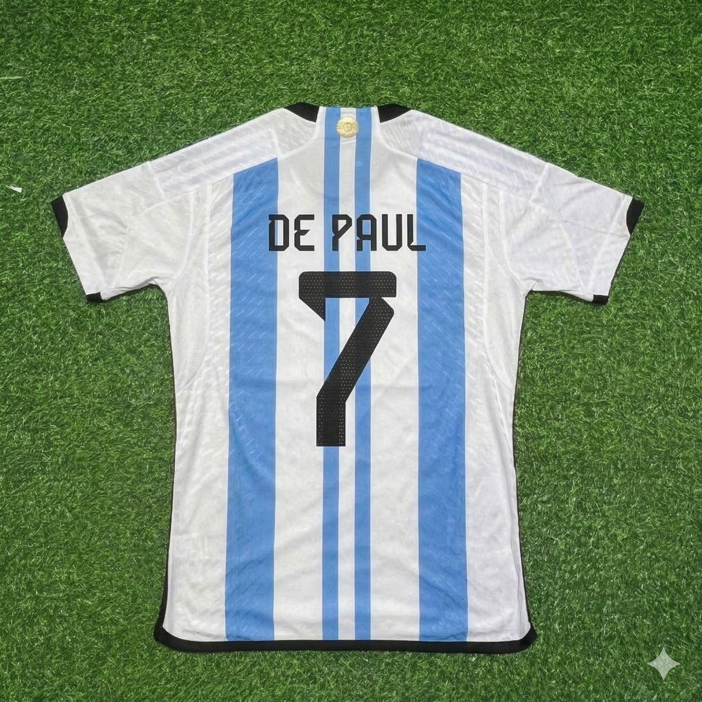 Argentina World Cup 2022 Rodrigo de Paul 7- Qatar Champion Home Football Jersey
