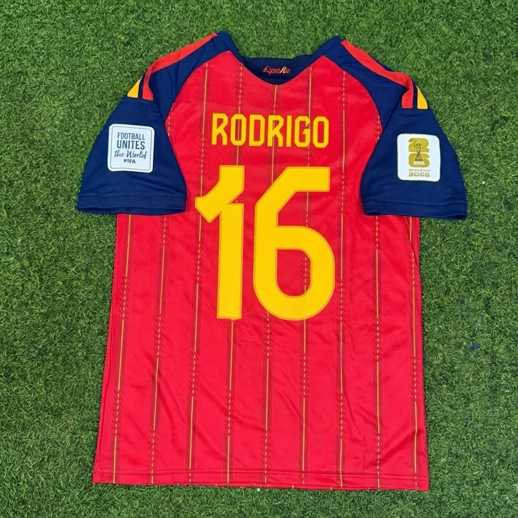 Rodrigo #16 Spain Two Star 2026 World Cup Champions Home Football Jersey