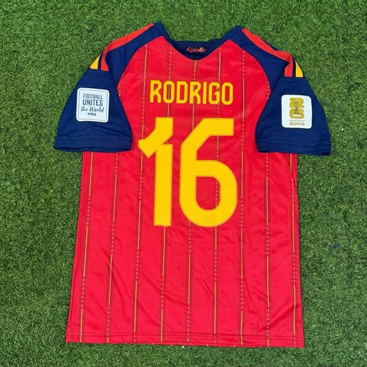 Rodrigo #16 Spain Two Star 2026 World Cup Champions Home Football Jersey