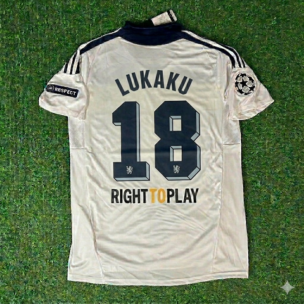 Romelu Lukaku #18 Chelsea 2011 2012 Champions League White Yellow Retro Football Jersey