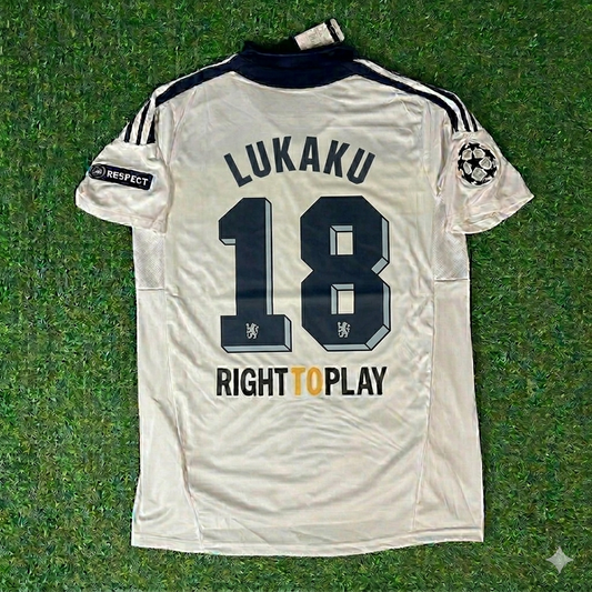 Romelu Lukaku #18 Chelsea 2011 2012 Champions League White Yellow Retro Football Jersey