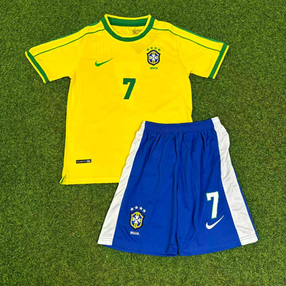 Ronaldinho #7 Brazil Retro Kids Soccer Football Jersey Kit Kinder Special Edition