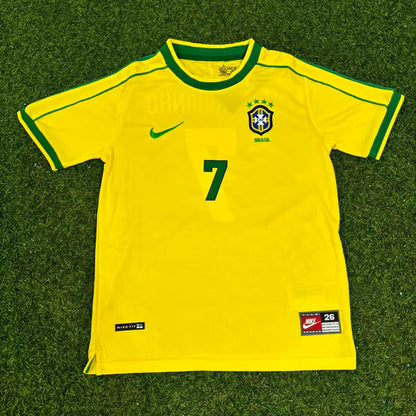 Ronaldinho #7 Brazil Retro Kids Soccer Football Jersey Kit Kinder Special Edition