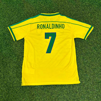 Ronaldinho #7 Brazil Retro Kids Soccer Football Jersey Kit Kinder Special Edition