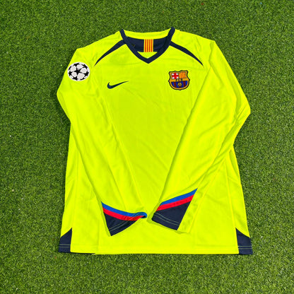 Andres Iniesta Barcelona 2005-2006 Yellow Green Retro Long Sleeve Football Jersey Kit