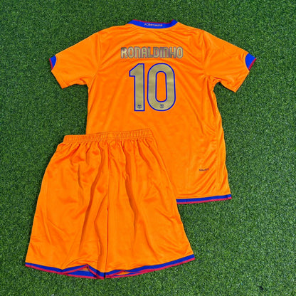 Ronaldinho Barcelona 2006-2007 Orange Kids Retro Football Jersey Kit