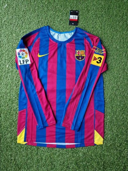 Ronaldinho Gaucho Barcelona 2006 Paris Final vs Arsenal Retro Long Sleeve Football Jersey Kit