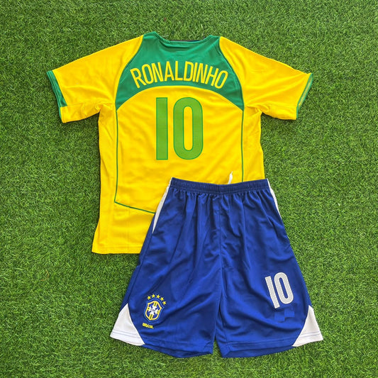Ronaldinho Brazil 2004 2006 Retro Kids Football Jersey Kit