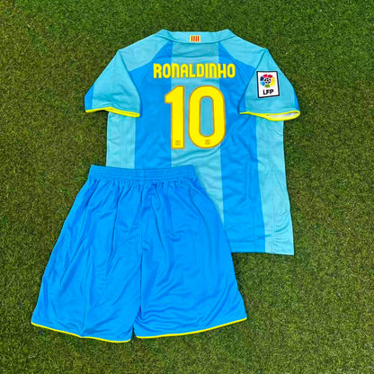Barcelona 2008 Ronaldinho Gaucho Away Blue Retro Kids Football Jersey