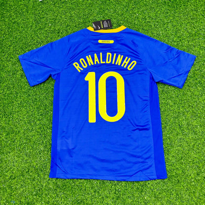 Brazil World Cup 2010 Ronaldinho Gaucho Retro Blue Football Jersey