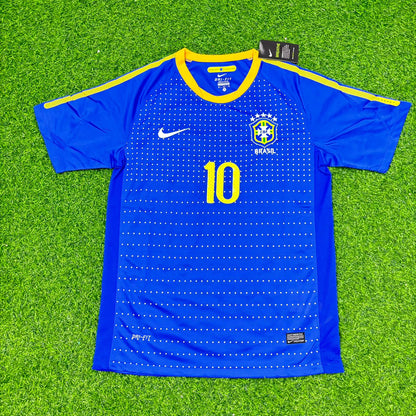 Brazil World Cup 2010 Ronaldinho Gaucho Retro Blue Football Jersey