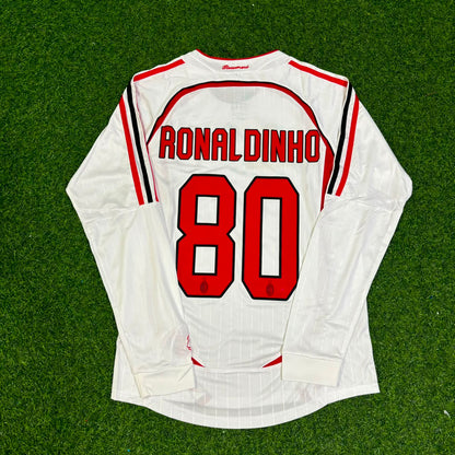 Ronaldinho Gaucho #80 AC Milan Away White Long Sleeve Retro Football Jersey