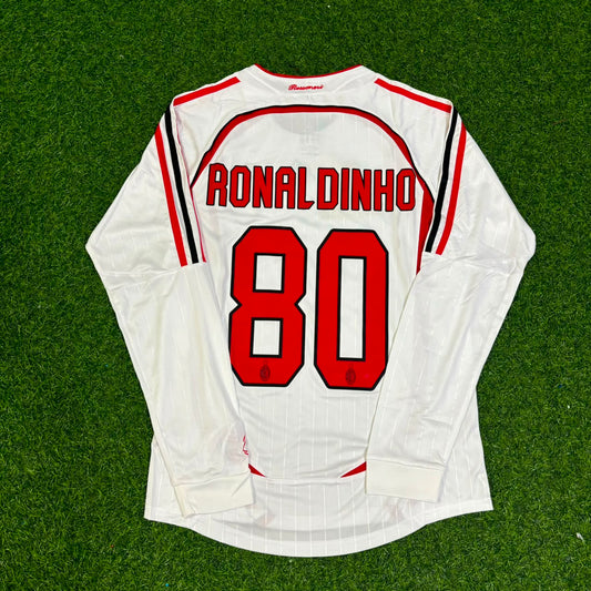 Ronaldinho Gaucho #80 AC Milan Away White Long Sleeve Retro Football Jersey