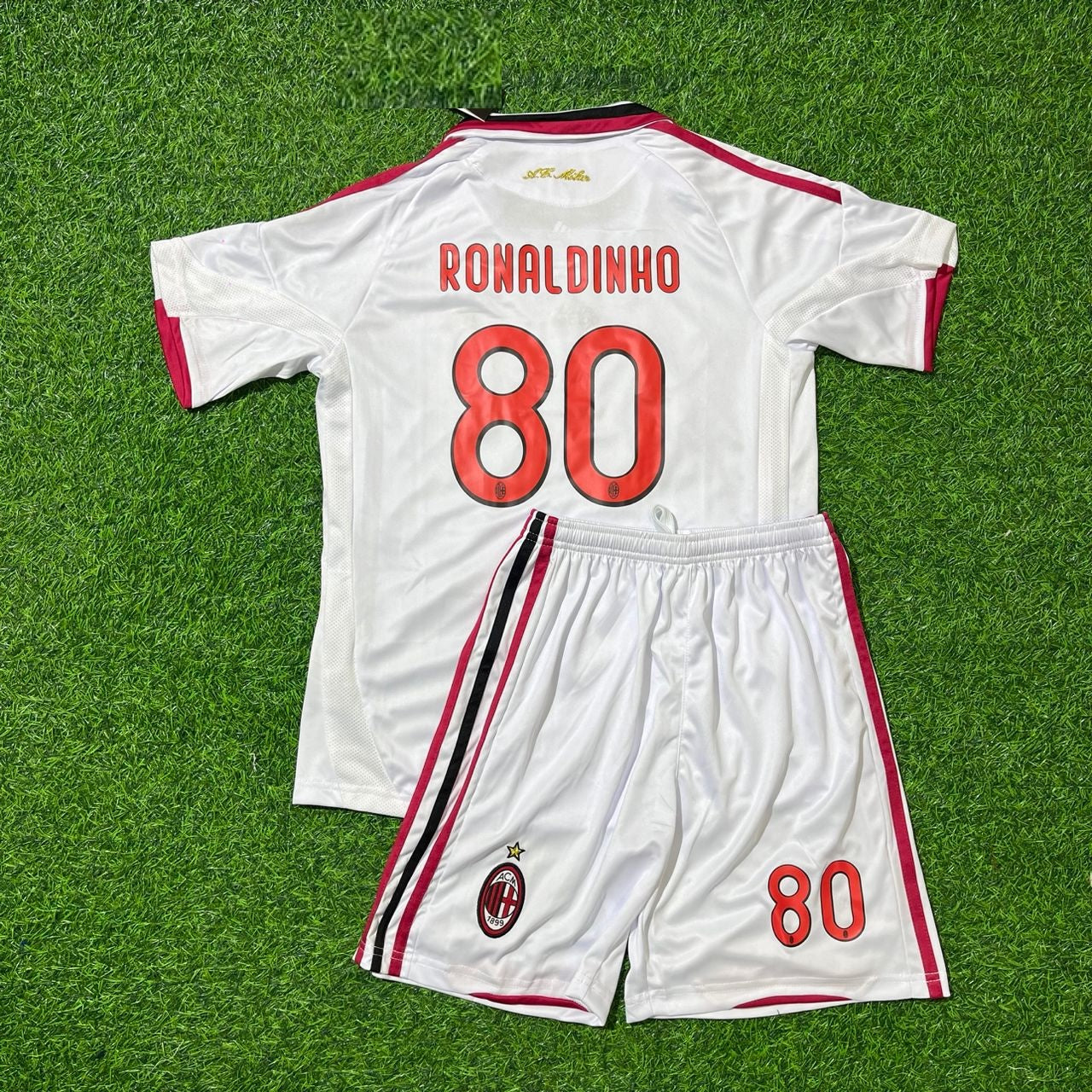 Ronaldinho Gaucho AC Milan 2009-2010 White Kids Retro Football Jersey