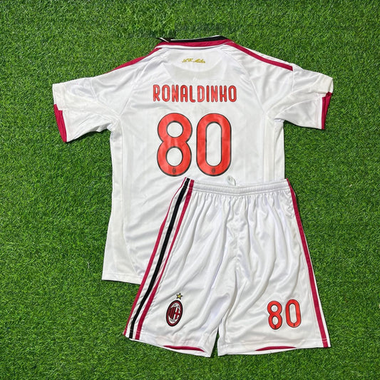 Ronaldinho Gaucho AC Milan 2009-2010 White Kids Retro Football Jersey