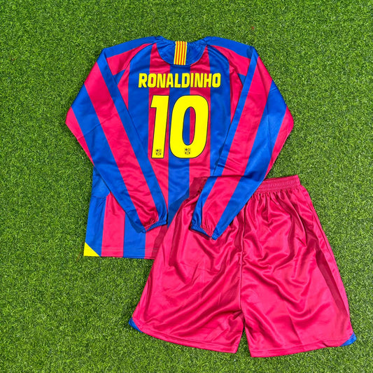 Ronaldinho Gaúcho Barcelona 2005-2006 Long Sleeve Kids Retro Football Jersey Kit