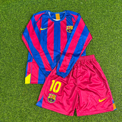 Ronaldinho Gaúcho Barcelona 2005-2006 Long Sleeve Kids Retro Football Jersey Kit