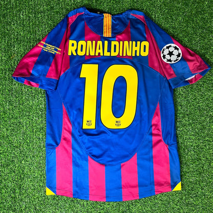 Ronaldinho Gaucho Barcelona 2006 Paris Final vs Arsenal Retro Short Sleeve Football Jersey Kit