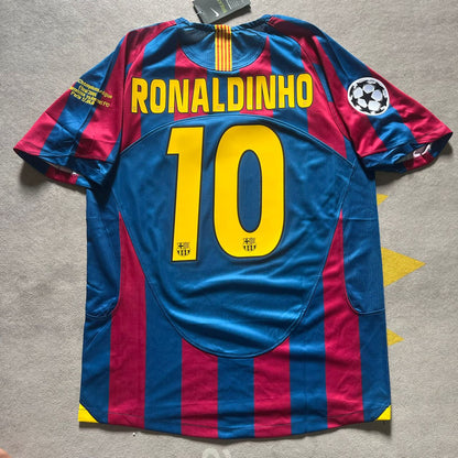 Ronaldinho Gaucho Barcelona 2006 Paris Final vs Arsenal Retro Short Sleeve Football Jersey Kit